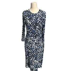 Nordstrom Eliza J Blue Animal Print Long Sleeve Midi Fitted Dress Size 6